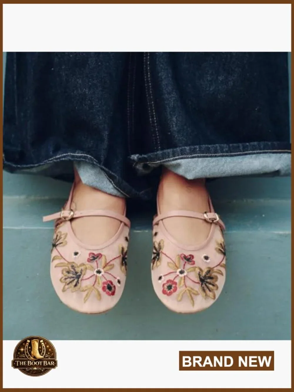 Floral Embroidered Mesh Ballet Flats Round Toe Slip On Mary Jane Comfort Shoes